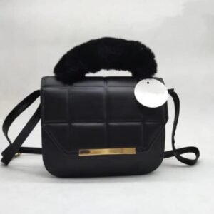 Black Rexine Crossbody Bag with Faux Fur Handle