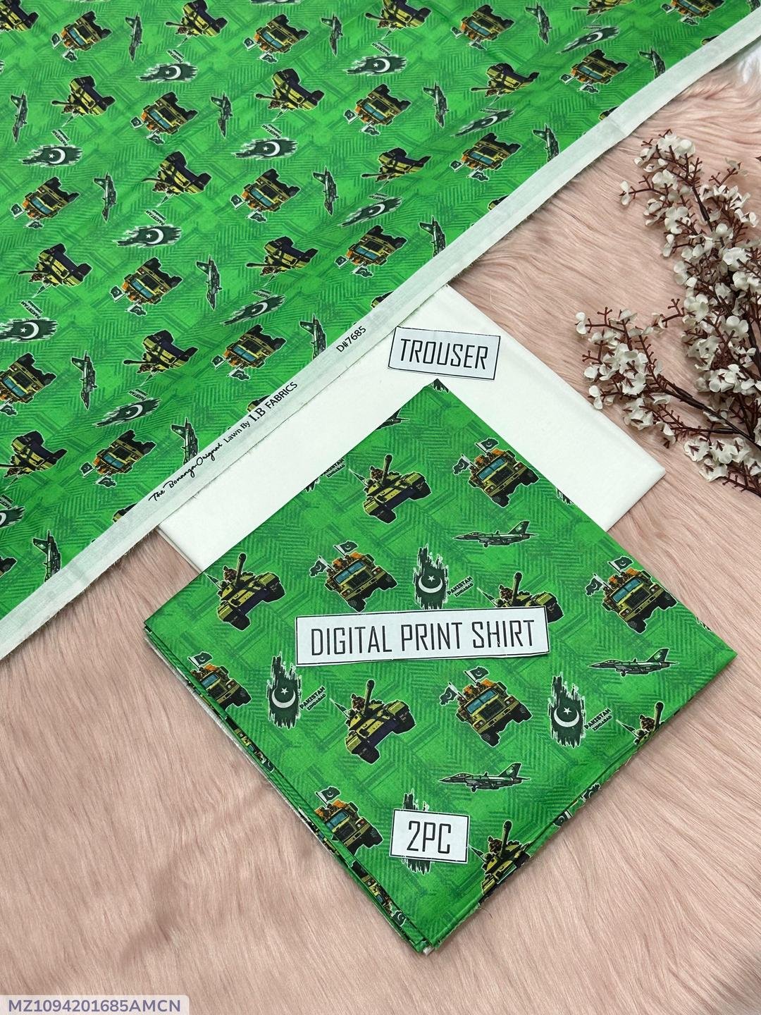 Women's Green Military Print Lawn Suit for Independence Day - Image 3