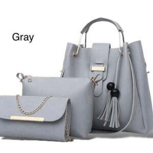 Grey 3-Piece Handbag Set for Women with Top Handle
