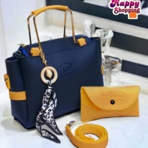 Navy Blue Handbag Set with Mustard Yellow Wallet