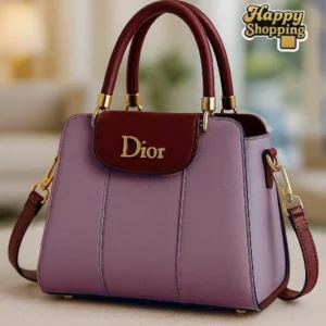 Women's Purple PU Leather Shoulder Bag with Gold Dior Logo