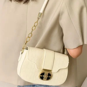 White Leather Shoulder Bag for Girls Plain Design 5x8 Inch