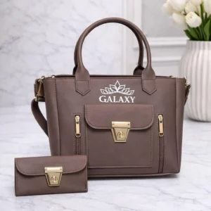 Brown Leather Shoulder Bag & Wallet Set for Girls