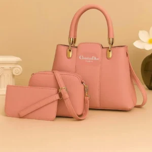 Peach Leather 3-Piece Handbag Set for Women
