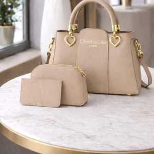 Beige Leather Handbag Set for Women 3 Pcs