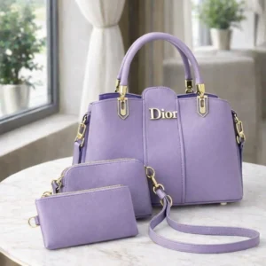 Dior Purple Leather Handbag Set for Women
