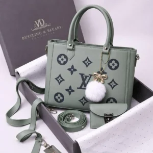 Women's Grey LV Monogram Handbag Set 2 Pcs Leather Material