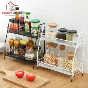 2-Tier Spice Rack Metal Mesh Kitchen Storage