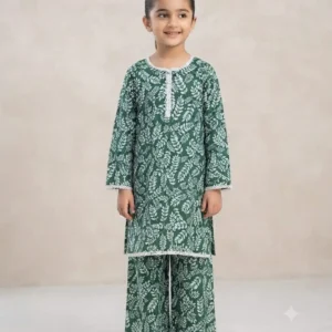 2 Pcs Girl's Cotton Printed Shirt And Trouser Suit
