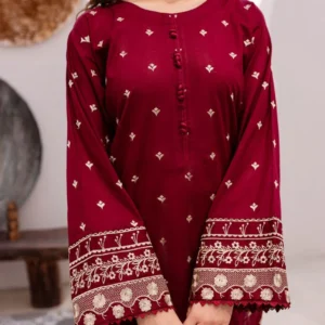 Maroon Embroidered Lawn Suit for Women 2 Pcs