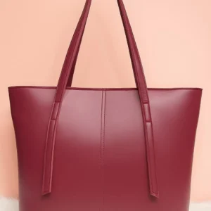 Maroon Faux Leather Tote Bag for Women