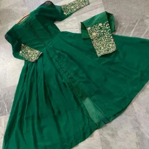 Green Embroidered Chiffon Maxi & Trouser Set