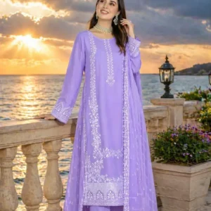 Purple Embroidered Lawn 3Pcs Set for Women