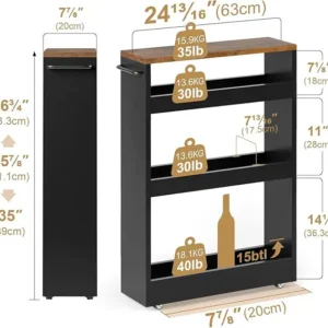 3 Tier Kitchen Storage Trolley with Wheels | Slim Rolling Organizer Cart | Kitchen Spice Rack | Bathroom Storage Shelf | Space Saving Utility Rack