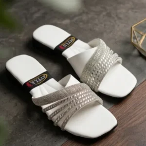 Women's White Glitter Flat Sandals Size Not Listed