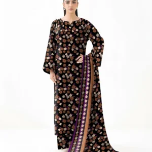 Black Floral Printed 3-Piece Khaddar Suit for Women