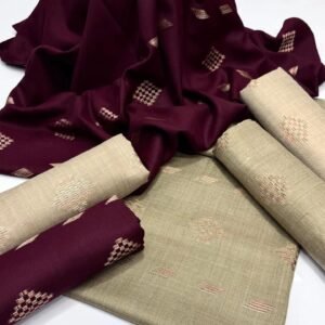 Luxurious Pashmina Shawl – Elegant Banarsi Design, Premium Maroon and Skin colors