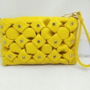 Yellow Woven Handbag with Rhinestones & Adjustable Strap