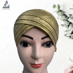 Golden 3-Layer Shimmer Hijab Cap – Stylish and Elegant Headwear