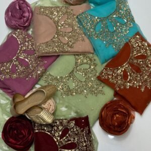 4pc Party Wear | Indian organza Hande made Moti work with zari with Indian organza Borsha  dupattaa.