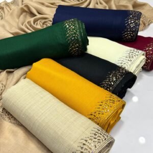 Shawl with Stone Work – Four-Sided Design, Elegant Pashmina stuff Premium Quality, 2.5-Yard Length"