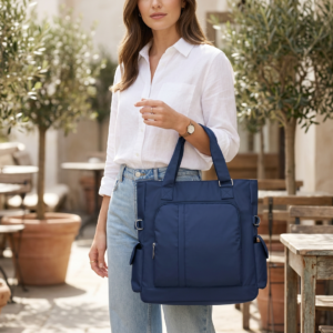 Women's Blue Nylon Shoulder Bag Big Capacity Adjustable Strap