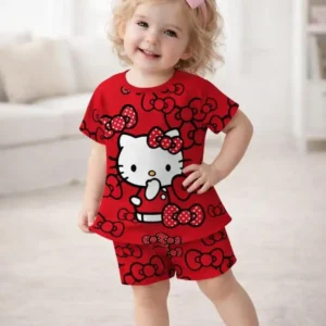 2 Pcs Girl's Stitched Jersey Printed Night Suit