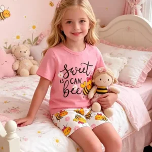 2 Pcs Girl's Stitched Jersey Printed Night Suit