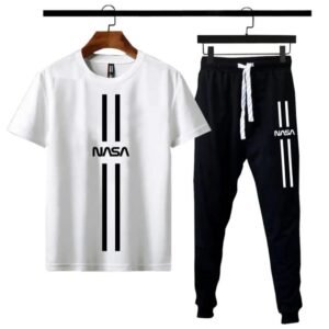 NASA Print Track Suit White Black Cotton Medium to XL