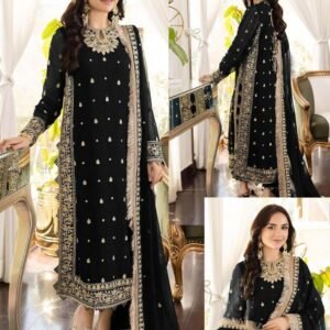 3 Pcs Women’s Stitched Crinkle Chiffon Embroidered Suit