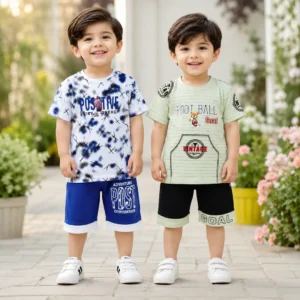2 Pairs Boy's Printed Shirt And Shorts 2 Set