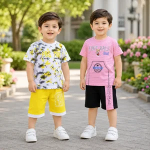 2 Pairs Boy's Printed Shirt And Shorts 2 Set