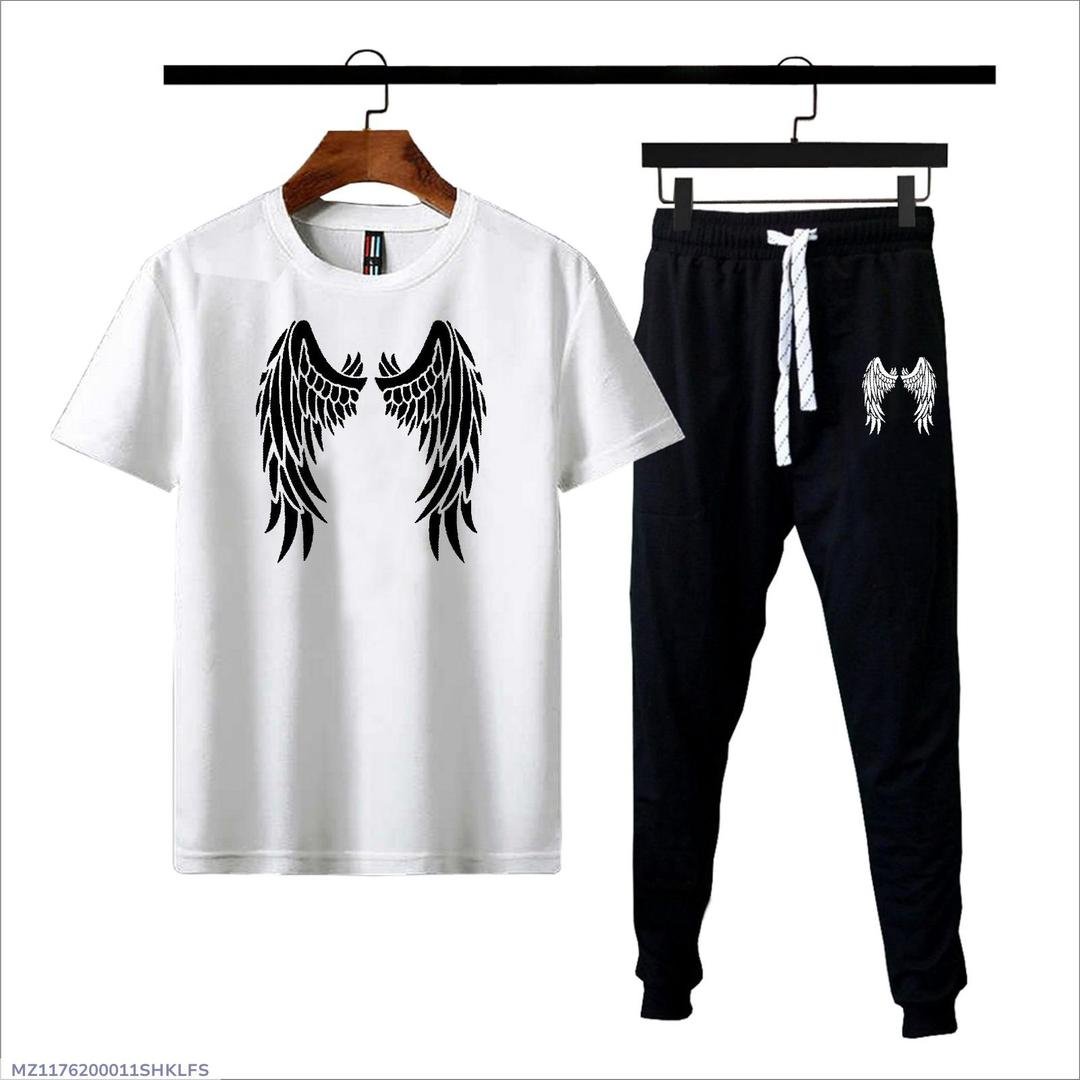 White Cotton Angel Wing T-Shirt & Joggers Set Medium to XL - Image 4
