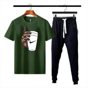 Men Cotton Printed Track Suit Black White Drawstring Medium to XL