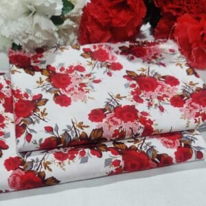 Women Printed Cotton Suit Red Floral Wedding Party Wear