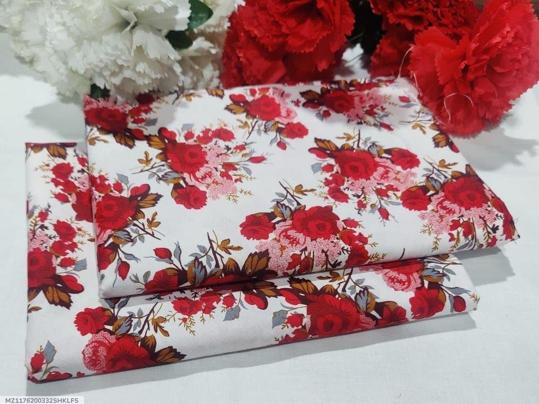 Women Printed Cotton Suit Red Floral Wedding Party Wear - Image 3