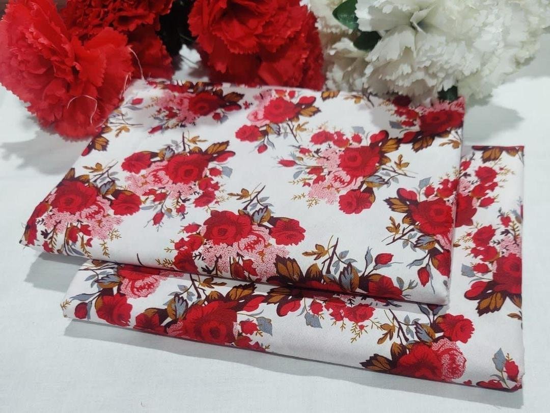 Women Printed Cotton Suit Red Floral Wedding Party Wear - Image 2