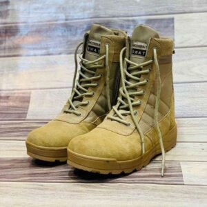Men's Beige Synthetic Leather Formal Jump Boots with Laces