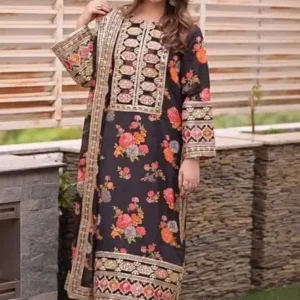 3 Pcs Women's Stitched Raw Silk Patch Work Suit