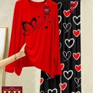 Red Printed Women's 2-Piece Night Suit Set