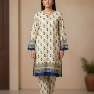 Women Unstitched Printed Suit Yellow Polo Cotton 2 Pcs