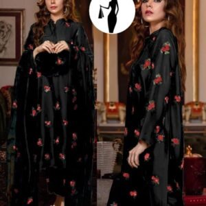 Black Shamoz Silk 3-Piece Suit with Rose Embroidery