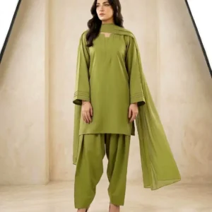 3 Pcs Women's Stitched Cotton Plain Suit