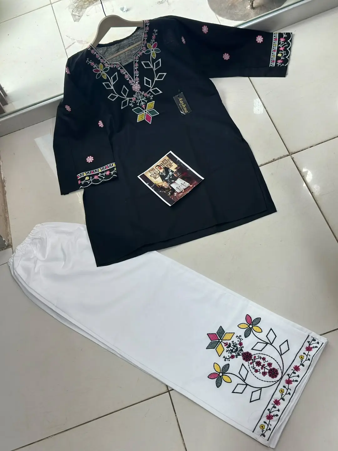 2 Pcs Women's Stitched Cotton Embroidered Shirt And Trouser - Image 2