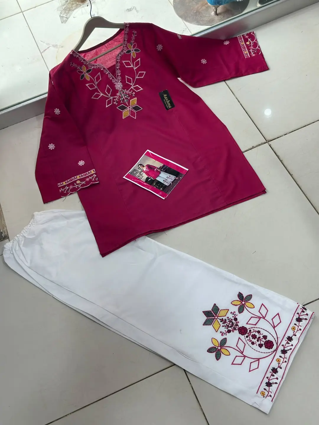 2 Pcs Women's Stitched Cotton Embroidered Shirt And Trouser - Image 2