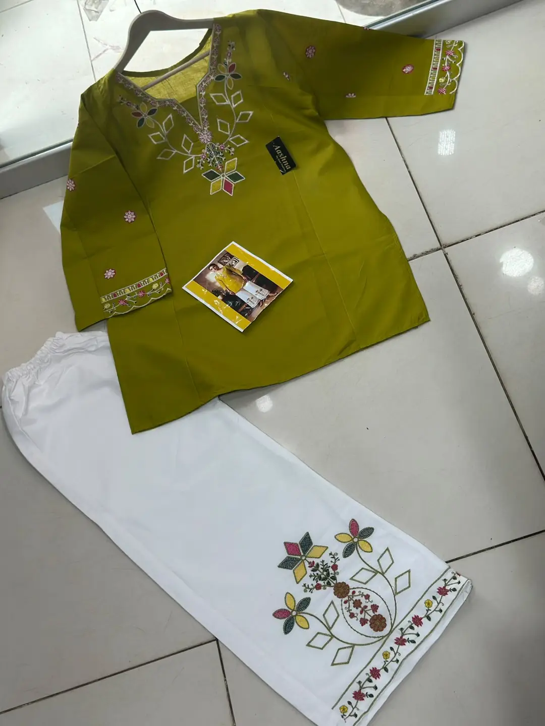 2 Pcs Women's Stitched Cotton Embroidered Shirt And Trouser - Image 2