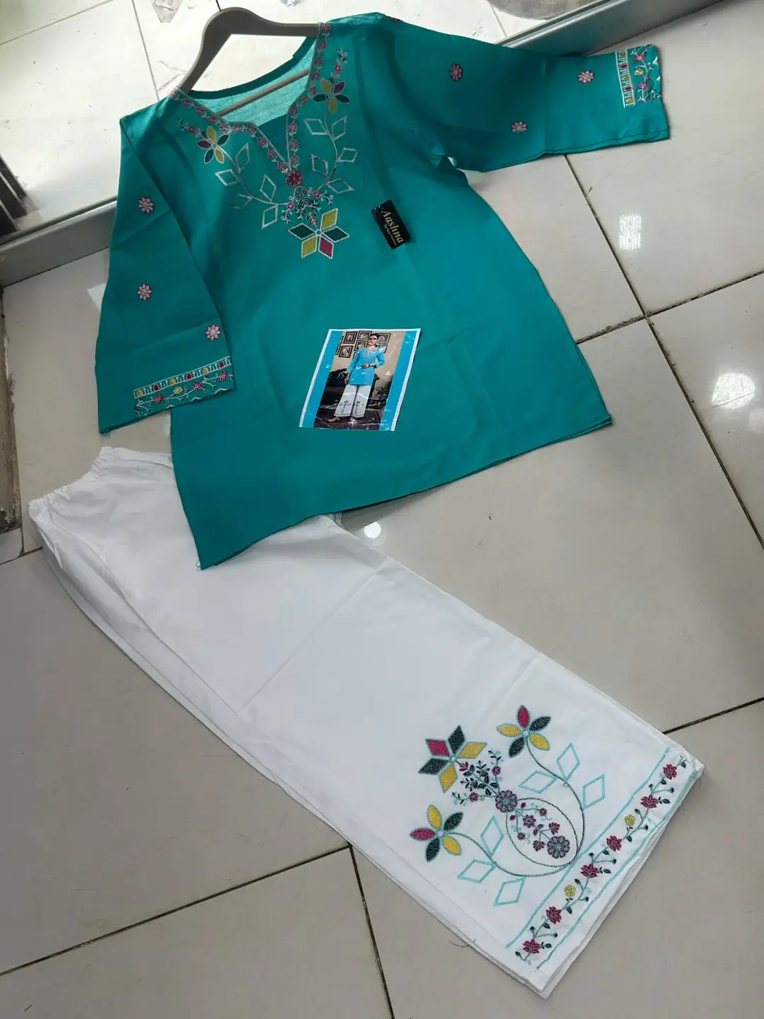 2 Pcs Women's Stitched Cotton Embroidered Shirt And Trouser - Image 2