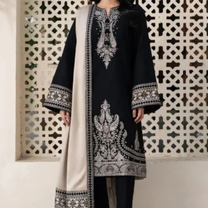 Black Embroidered 3-Piece Lawn Suit for Women