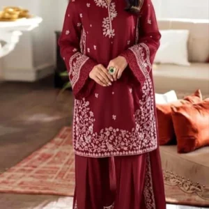 Red Embroidered Lawn 3Pcs Set for Women