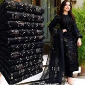 Black Embroidered 3-Piece Lawn Suit for Women